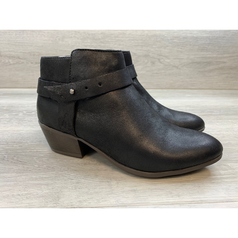 Clarks Women's Black Metallic Ankle Boots Side Zip Strap 6.5 Casual Shoes